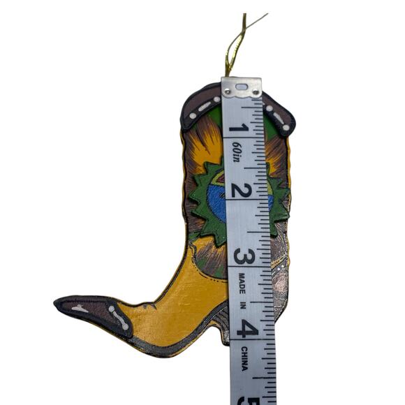 Vintage Handcrafted Wooden Cowboy Western Boot Christmas Ornament Double Sided - Picture 5 of 7